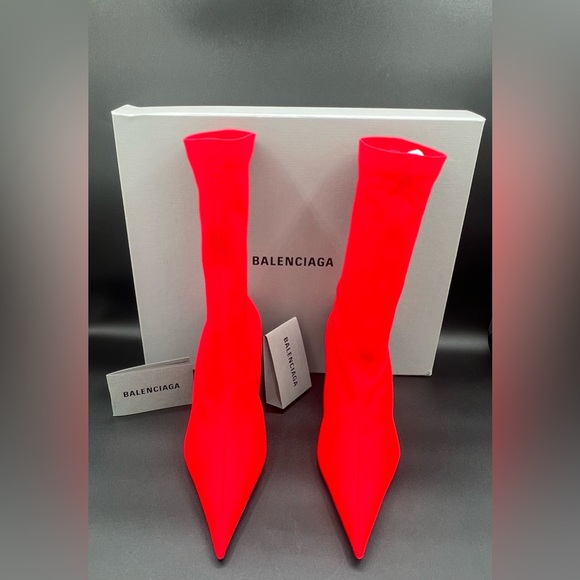 Balenciaga Knife Booties Stretch Fabric Mid -Calf Red Pull On US 6/EU 36 $1290 - Picture 5 of 16